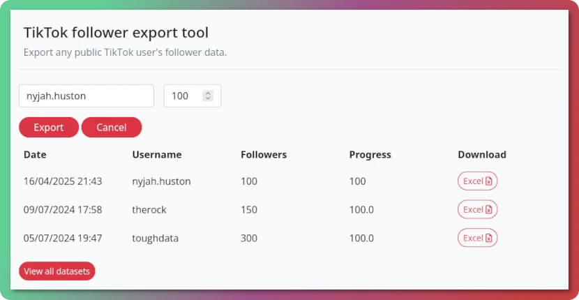 toughdata product visual - export tiktok follower data from a mobile device
